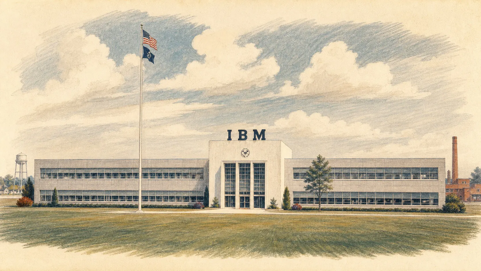 Illustrated IBM Kingston facility in its mid-century era